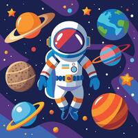 coloré dessin animé de un astronaute illustrateur et vecteur graphique