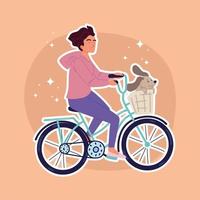 femme faisant du vélo avec un chien vecteur