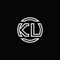 monogramme du logo ku avec modèle de conception arrondi de cercle d'espace négatif vecteur