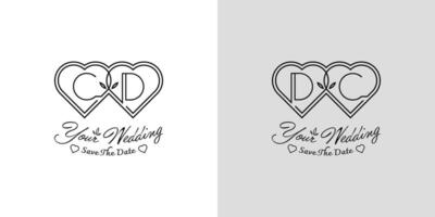 des lettres CD et dc mariage l'amour logo, pour des couples avec c et ré initiales vecteur