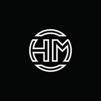 monogramme du logo hm avec un modèle de conception arrondi de cercle d'espace négatif vecteur