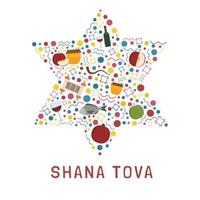 rosh hashanah vacances design plat icônes définies en forme d'étoile de david avec texte en anglais vecteur