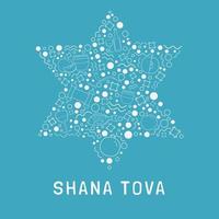 rosh hashanah vacances design plat icônes de ligne mince blanc mis en forme d'étoile de david avec texte en anglais vecteur