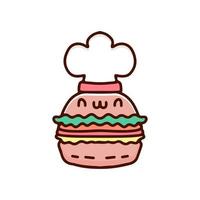 mignon petit hamburger avec dessin animé de chapeau de chef, illustration pour autocollants et t-shirt. vecteur