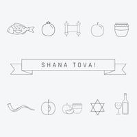 rosh hashanah vacances design plat icônes de ligne mince noir sertie de texte en anglais vecteur