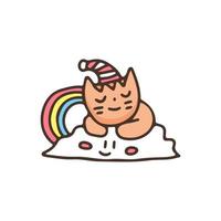 chat kawaii dort sur le nuage. illustration pour t-shirt, affiche, logo, autocollant ou marchandise de vêtements. vecteur