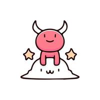 Dessin animé kawaii bébé diable sur le nuage. parfait pour la conception de tissu de fille de douche de bébé de carte de voeux d'enfants de crèche. vecteur