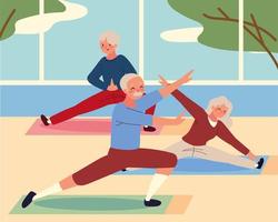 personnes âgées faisant du yoga vecteur