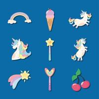 neuf icônes de licornes mignonnes vecteur