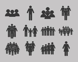 douze icônes de silhouettes de population vecteur