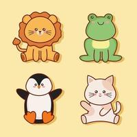 quatre personnages d'animaux kawaii vecteur