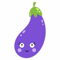 mignonne marrant aubergine avec une visage et émotions. vecteur isolé illustration pour les enfants.