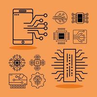 dix icônes de circuits électroniques vecteur