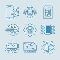 neuf icônes de circuits électroniques vecteur