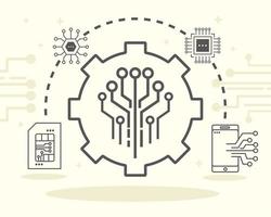 cinq icônes de circuits électroniques vecteur