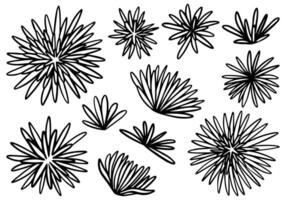 griffonnages collection de abstrait chrysanthèmes fleurs. main tiré vecteur illustrations. noir contour cliparts isolé sur blanche. Facile botanique éléments pour conception, cartes, imprimer, décor, autocollants.