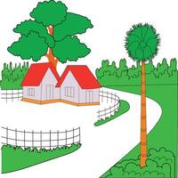 village la vie avec maison et arbre vecteur