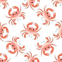 mignonne dessiné à la main coloré Marin crabe, sans couture modèle dans plat style, océan aquatique sous-marin kawaii vecteur. vecteur dessin animé illustration sur blanc Contexte.
