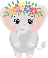 adorable l'éléphant avec couronne floral sur tête vecteur