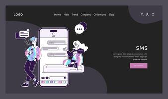 personnages interagir avec SMS sur une téléphone intelligent, symbolisant instant basé sur du texte la communication vecteur