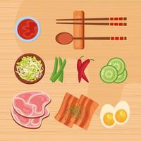 neuf icônes de cuisine coréenne vecteur
