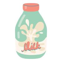 Lait bouteille. peu bouteille de vache Lait ou végétalien à base de plantes lait, anacardier, soya, gruau, amande, ou noix de coco lait. vecteur main tiré dessin animé laitier produit bouteille illustration sur blanc Contexte.