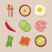 nourriture coréenne neuf icônes vecteur