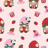 mignonne rose fraise gâteau gnomes main tiré sans couture modèle vecteur illustration pour invitation salutation anniversaire fête fête mariage carte affiche bannière textile fond d'écran papier emballage Contexte