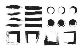 grunge brosse collection. noir ensemble peindre, encre brosse, brosse coups, pinceaux, lignes, cadres, carrés, grunge. vecteur