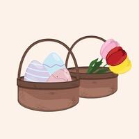 vecteur illustration de une ensemble de Pâques paniers avec des œufs et tulipes.