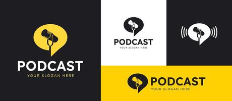 Podcast bulle bavarder microphone logo vecteur