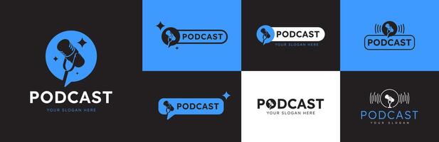 Podcast bulle bavarder microphone logo vecteur