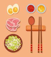 six icônes de cuisine coréenne vecteur