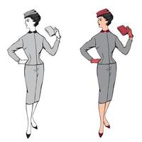 femme de mode décontractée élégante. ensemble de style de robe d'affaires de mode des années 1960 vecteur