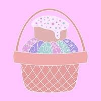 Pâques gâteau avec des œufs dans une panier. content Pâques. vecteur illustration