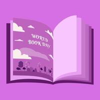 monde livre journée. une livre avec une illustration de le ciel avec des nuages. plat vecteur illustration