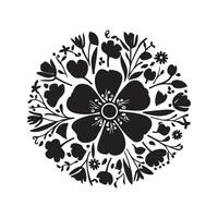 noir ligne floral composition dans une cercle, décoratif botanique vecteur élément silhouette
