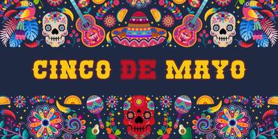 cinco de mayo bannière avec coloré mexicain fleurs. fête, vacances affiche, fête prospectus, salutation carte vecteur