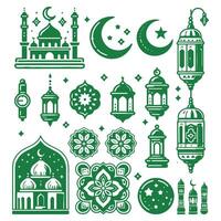 Ramadan élément de mosquée et lanterne icône vecteur