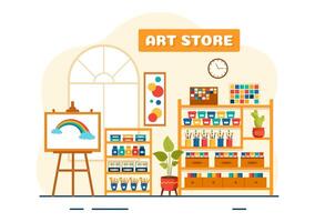 art boutique vecteur illustration avec La peinture Provisions boutique accessoires et outils pour dessin, artistes et designers sur plat dessin animé Contexte