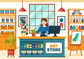 art boutique vecteur illustration avec La peinture Provisions boutique accessoires et outils pour dessin, artistes et designers sur plat dessin animé Contexte