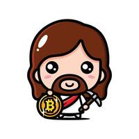 mignonne Jésus en portant bitcoin pièces de monnaie vecteur