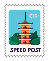 la vitesse poste, cachet de la poste avec Japonais temple vecteur