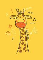 mignonne dessin animé girafe sur Jaune Contexte en disant Bonjour vecteur