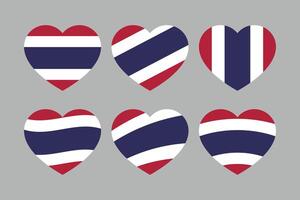 rouge, blanc et bleu coloré cœur Icônes, comme le couleurs de Thaïlande drapeau. plat vecteur illustration.