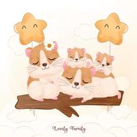 adorable famille de hamsters en illustration à l'aquarelle vecteur