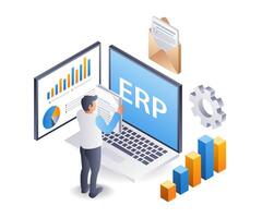 erp affaires gestion, plat isométrique 3d illustration vecteur