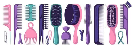 cheveux coiffant outils. dessin animé professionnel coiffeur équipement, cheveux séchoir lisseur brosse peigne épingle à cheveux coiffeur accessoires. vecteur ensemble