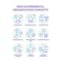 non gouvernemental les organisations bleu pente concept Icônes. combat pour Humain droits. social justice. humanitaire aide. icône paquet. vecteur images. rond forme illustrations. abstrait idée