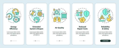 avantages de HVAC entretien l'intégration mobile app filtrer. procédure pas à pas 5 pas modifiable graphique instructions avec linéaire concepts. interface utilisateur, ux, gui modèle vecteur